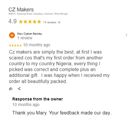 Mary's Google Review on CZ Makers